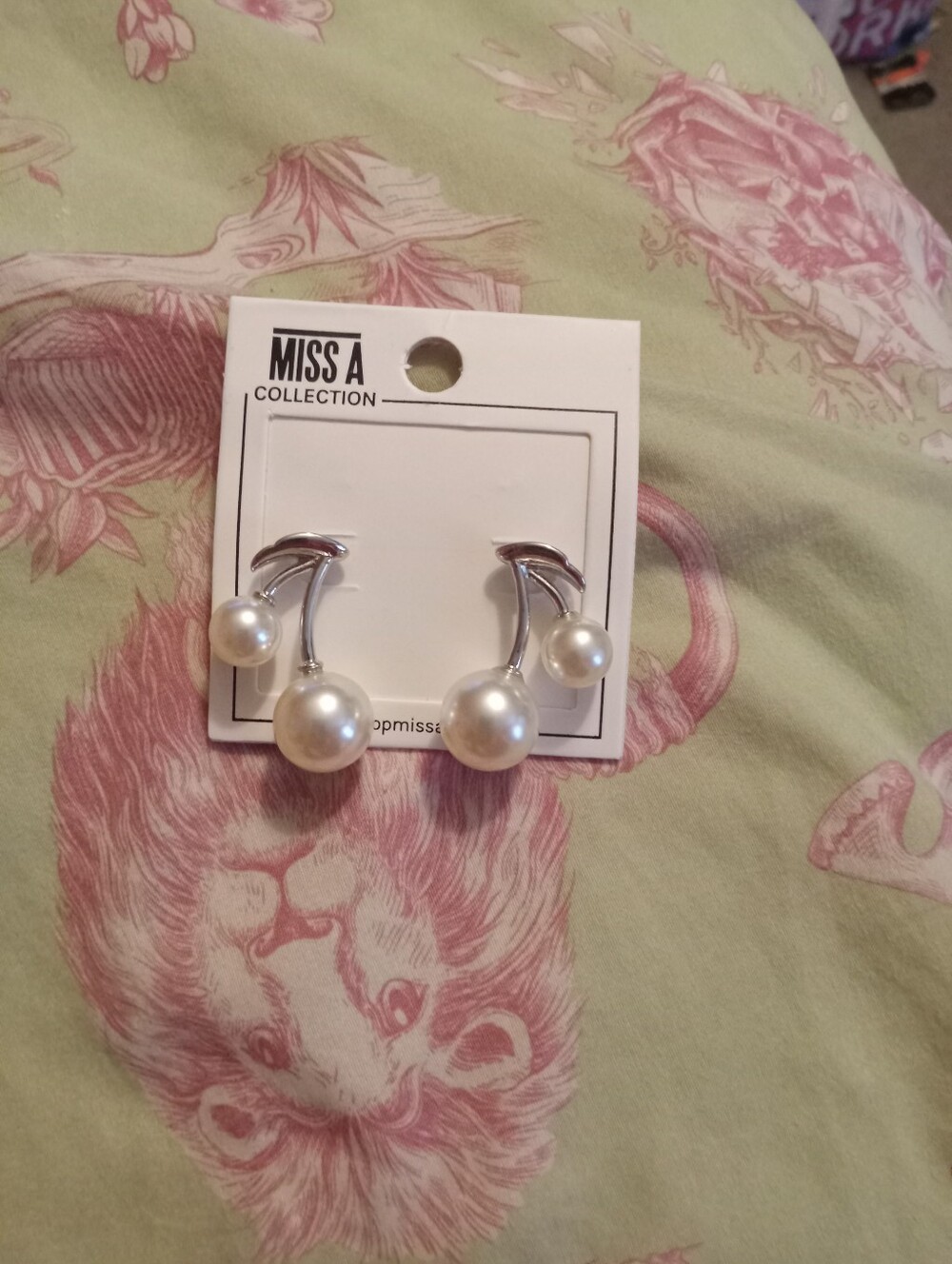 NWOT Women's Silver Plated Faux Pearl Cherry Earrings